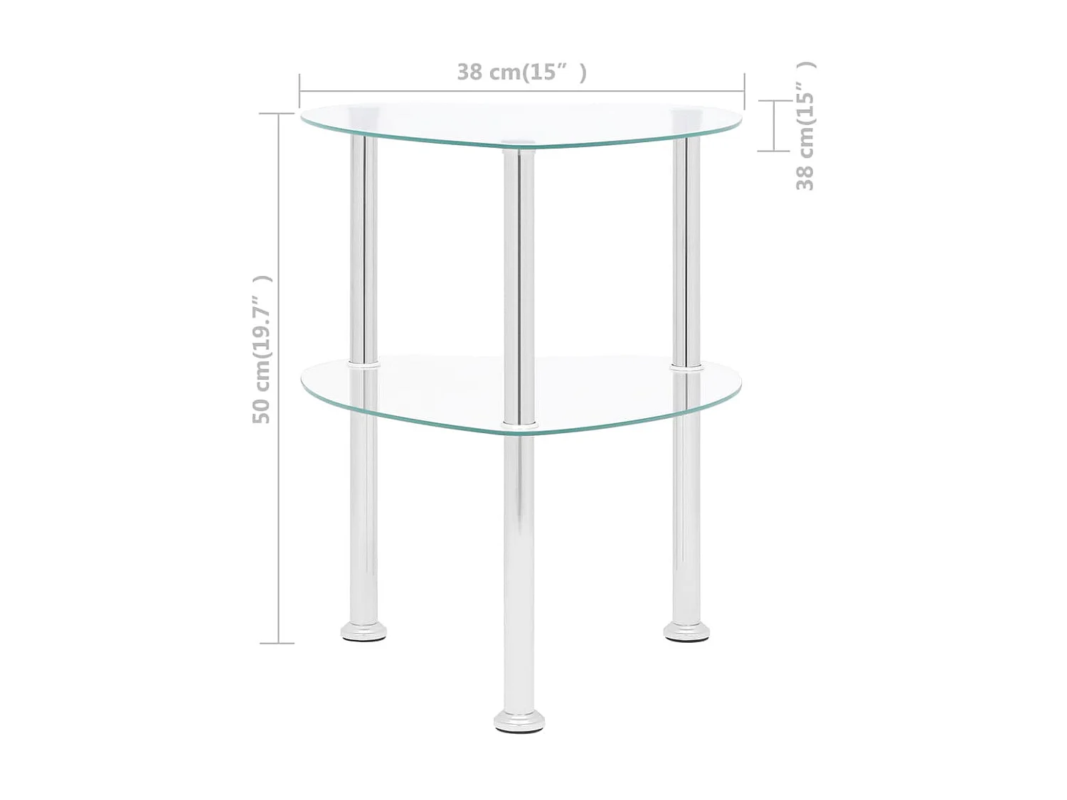 Table d'appoint à 2 niveaux Transparent 38x38x50 Verre trempé