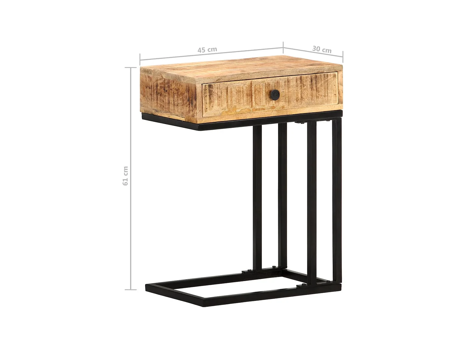 Table d'appoint en forme d'U 45x30x61 Bois de manguier massif