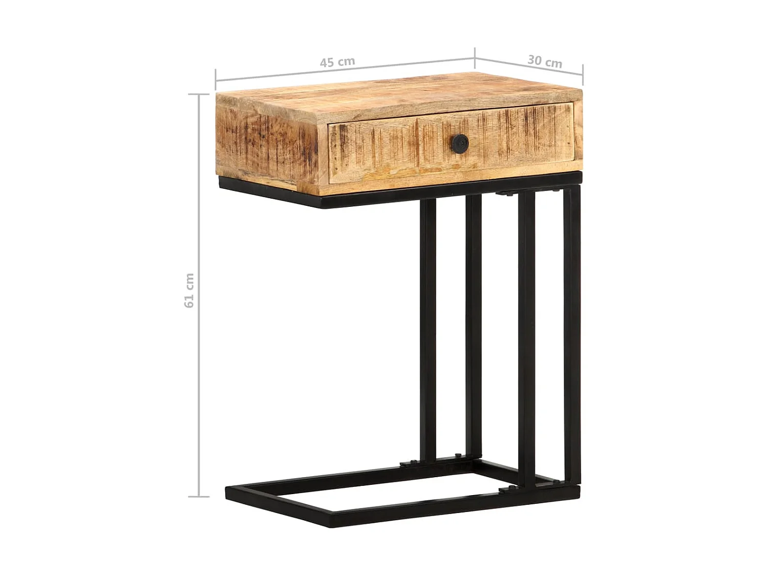 Table d'appoint en forme d'U 45x30x61 Bois de manguier massif
