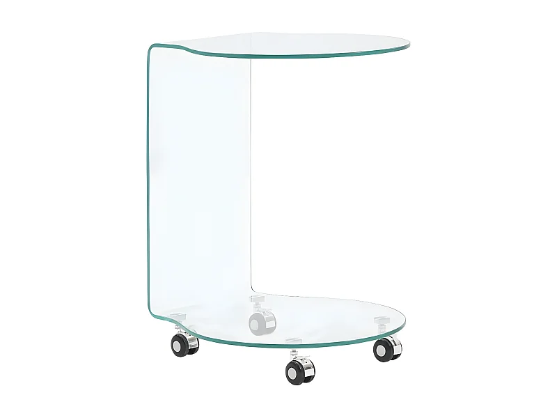 Table d'appoint arrondi sur roulettes verre trempé transparent Niu
