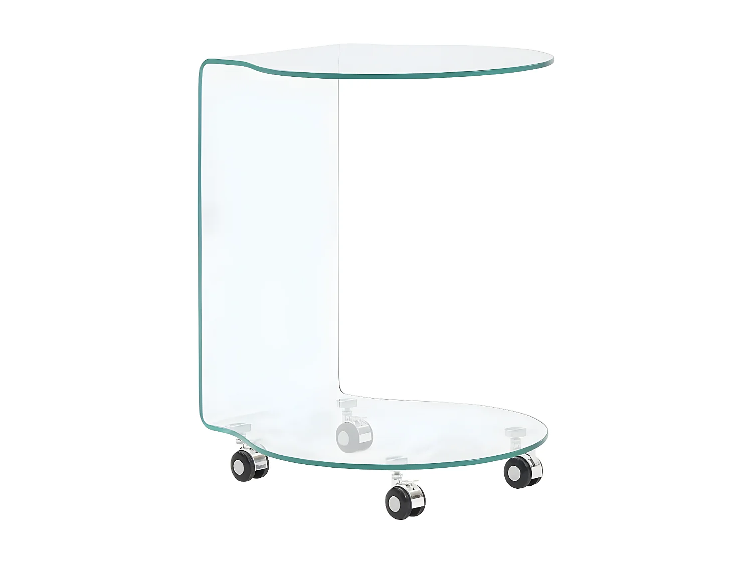 Table d'appoint arrondi sur roulettes verre trempé transparent Niu