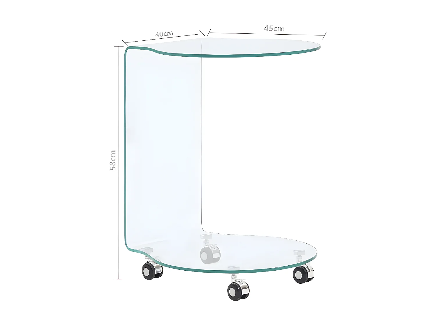 Table d'appoint arrondi sur roulettes verre trempé transparent Niu