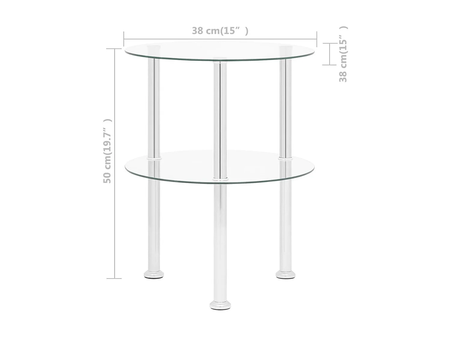 Table d'appoint à 2 niveaux Transparent 38cm Verre trempé