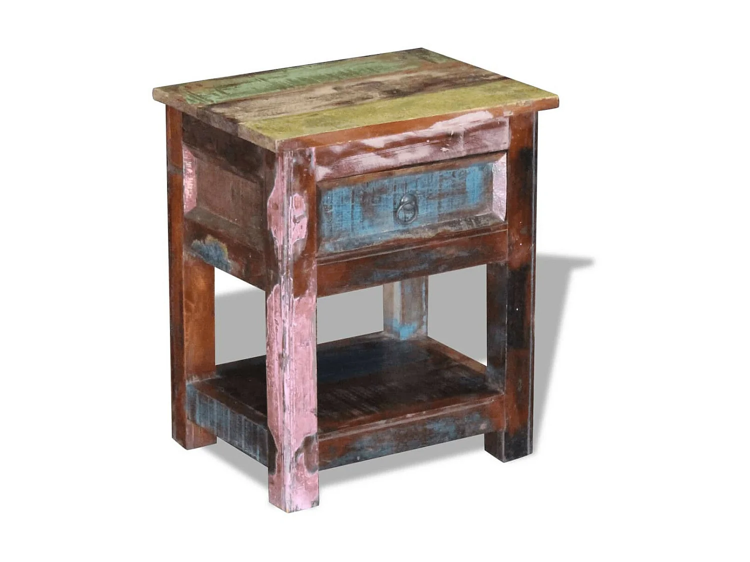 Table d'appoint 1 tiroir Bois de récupération massif 43x33x51