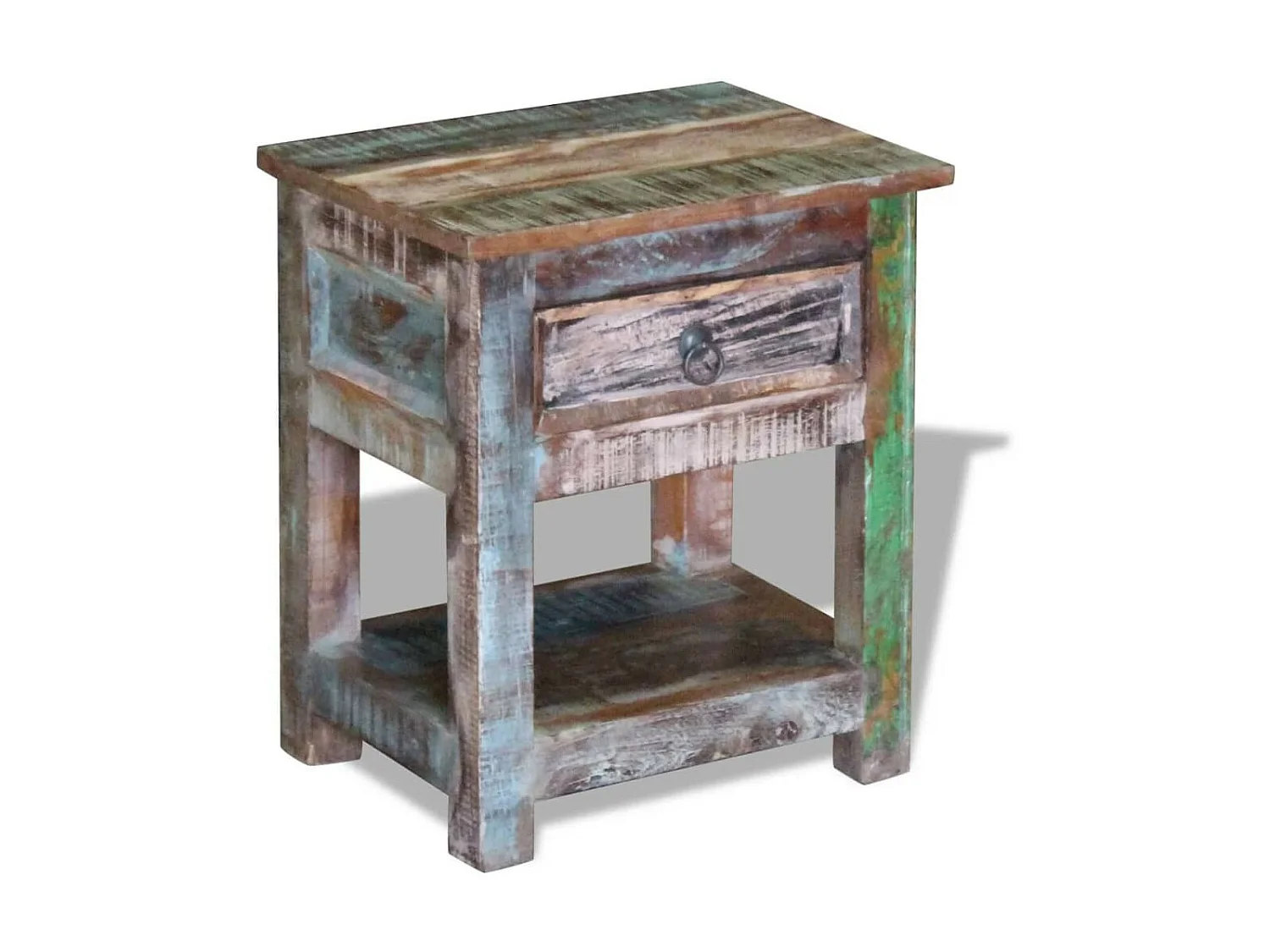 Table d'appoint 1 tiroir Bois de récupération massif 43x33x51