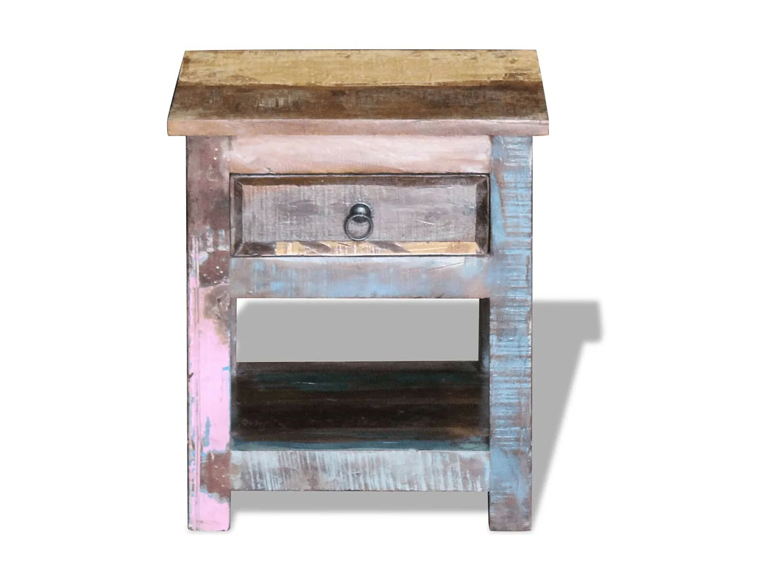 Table d'appoint 1 tiroir Bois de récupération massif 43x33x51