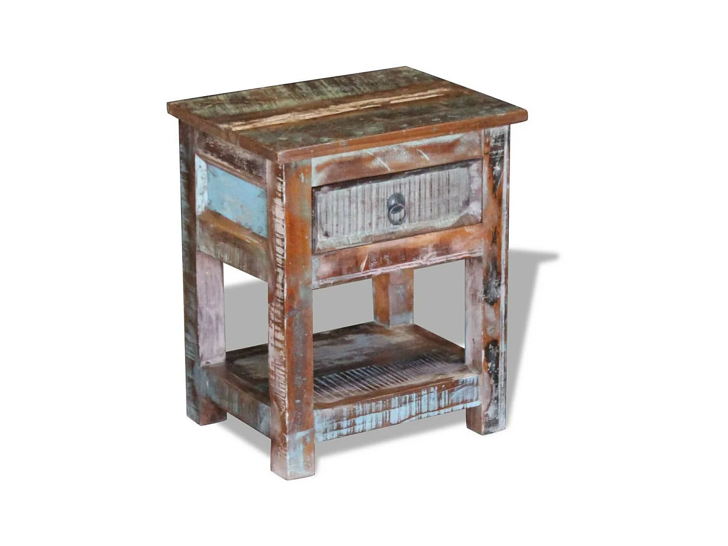 Table d'appoint 1 tiroir Bois de récupération massif 43x33x51