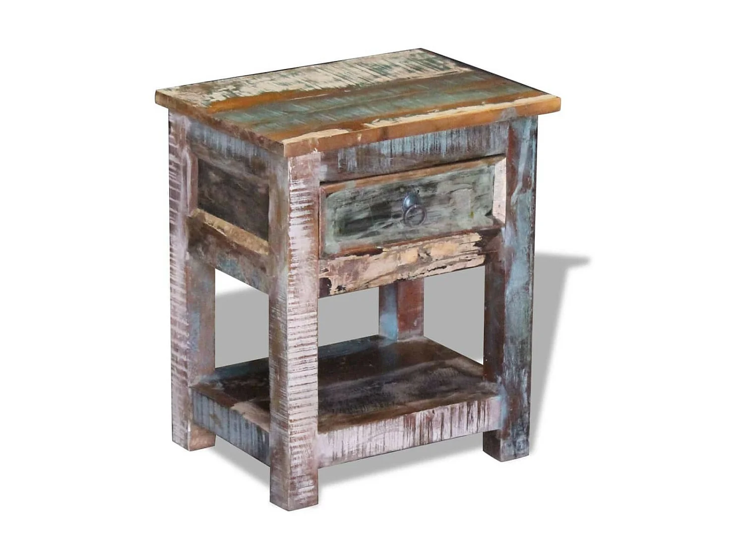 Table d'appoint 1 tiroir Bois de récupération massif 43x33x51