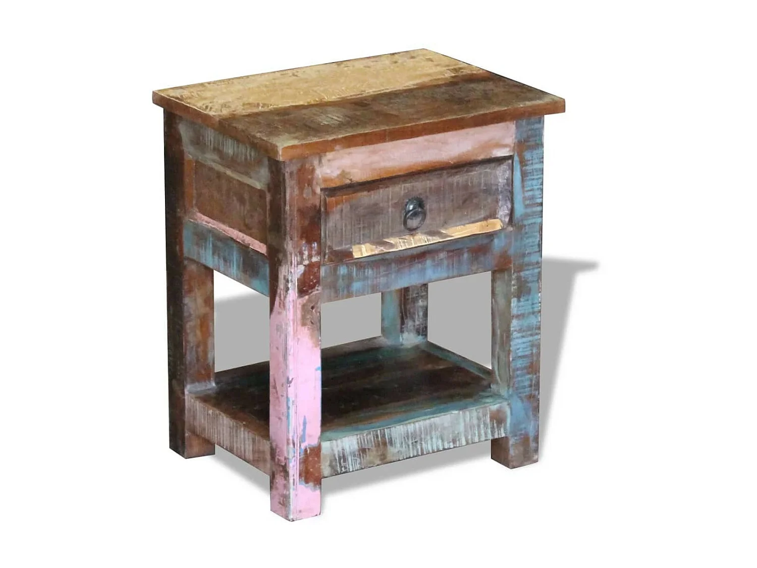 Table d'appoint 1 tiroir Bois de récupération massif 43x33x51