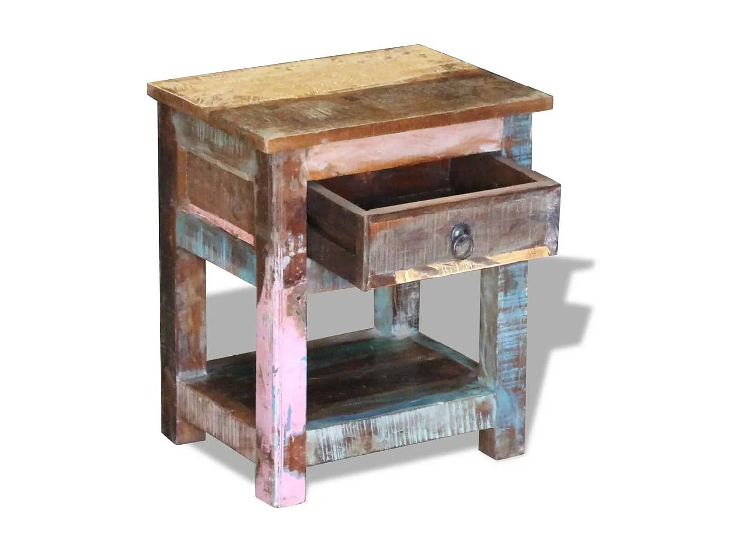 Table d'appoint 1 tiroir Bois de récupération massif 43x33x51