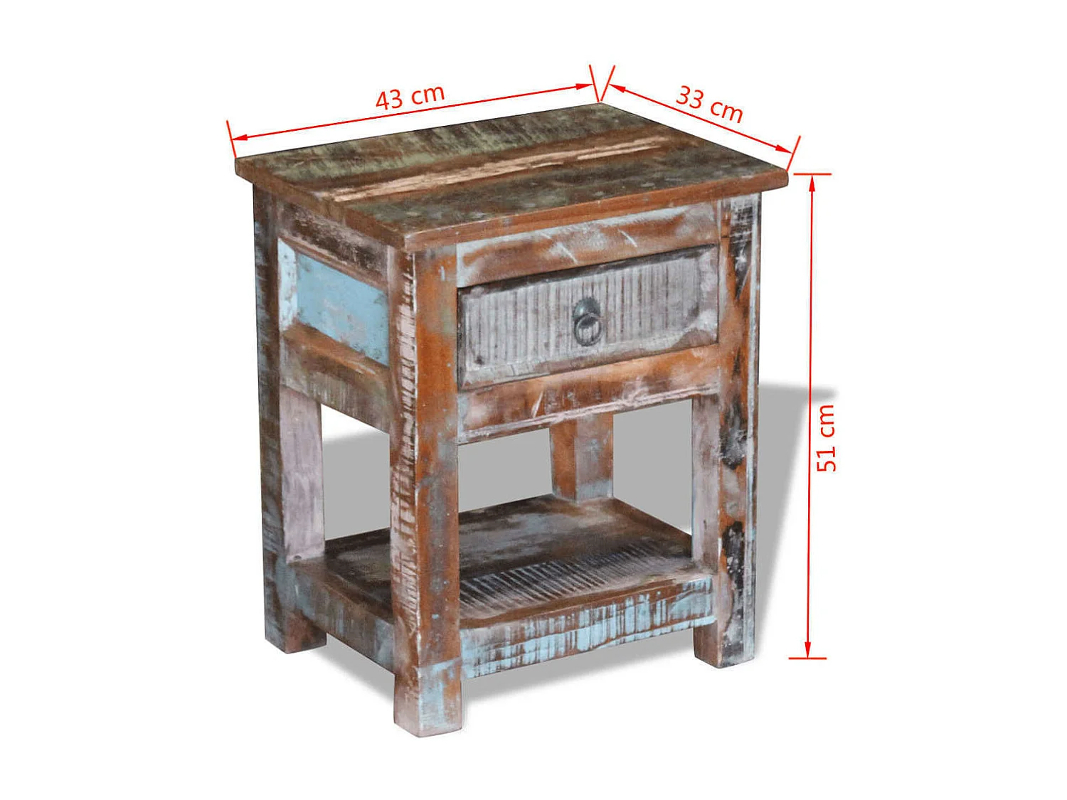 Table d'appoint 1 tiroir Bois de récupération massif 43x33x51