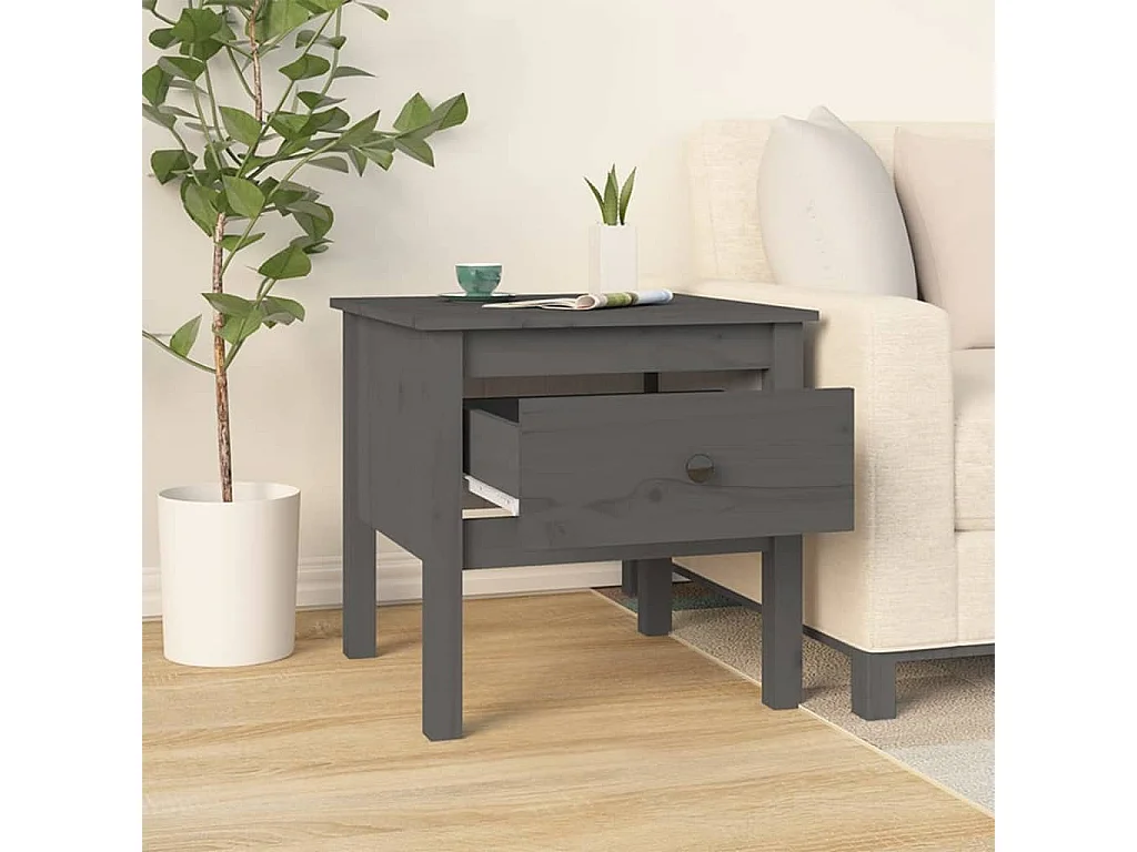 Tables d'appoint 2 pcs Gris 50x50x49 Bois massif de pin