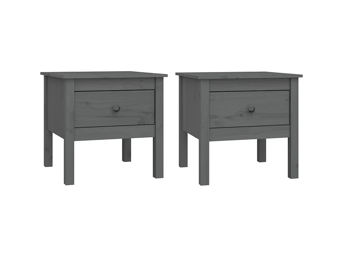Tables d'appoint 2 pcs Gris 50x50x49 Bois massif de pin