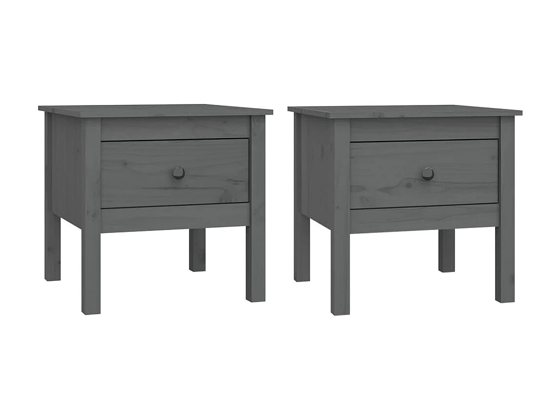 Tables d'appoint 2 pcs Gris 50x50x49 Bois massif de pin