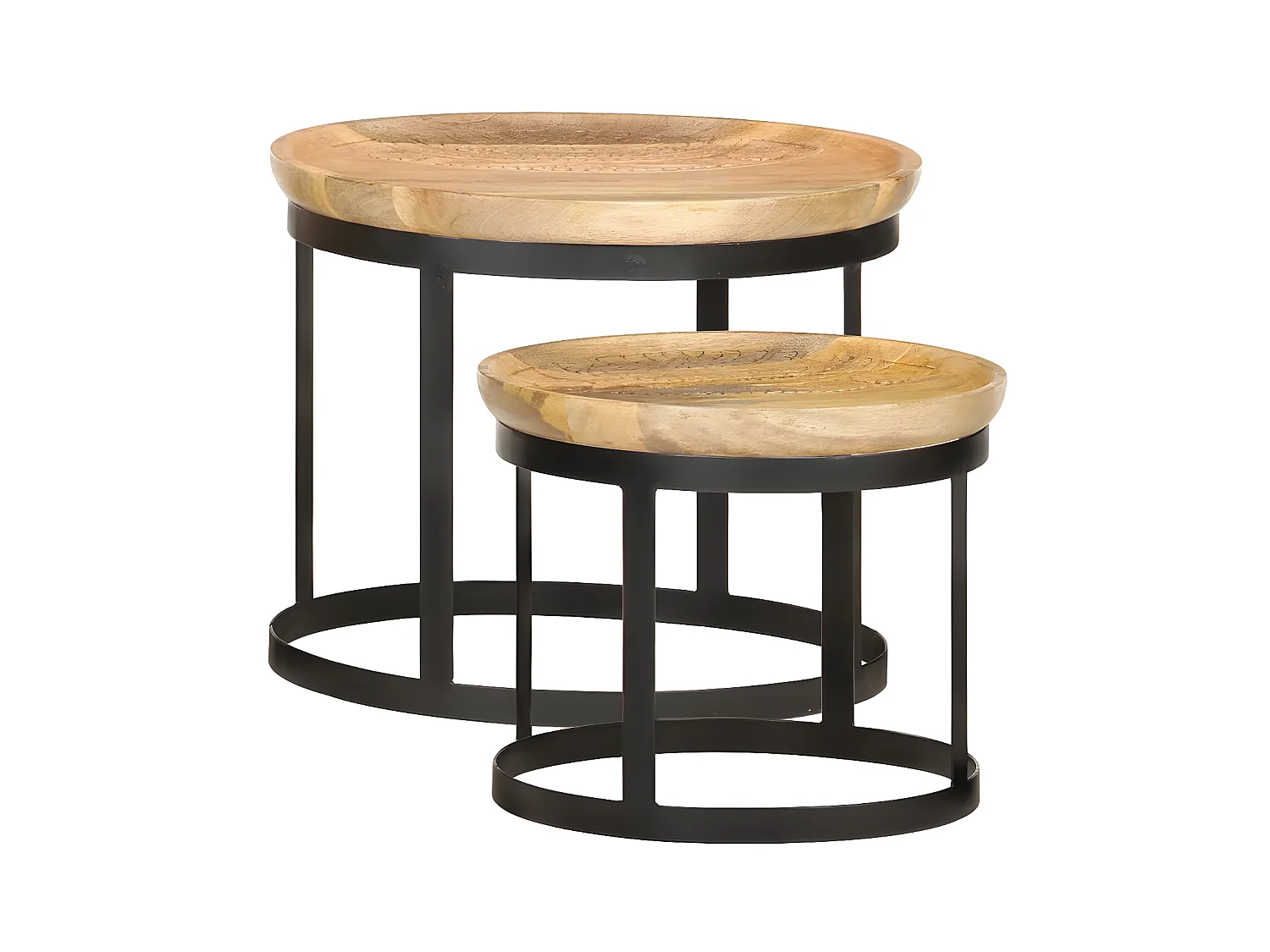 Set de 2 tables d'appoint manguier massif clair et pieds métal noir Kish
