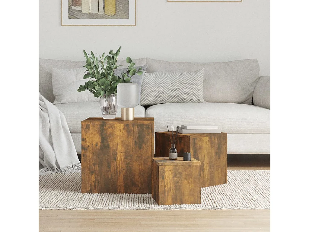 Tables d'appoint 3 pcs Chêne fumé Bois d'ingénierie