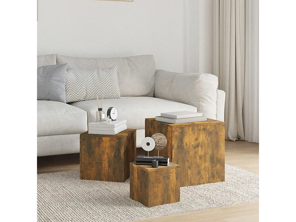 Tables d'appoint 3 pcs Chêne fumé Bois d'ingénierie