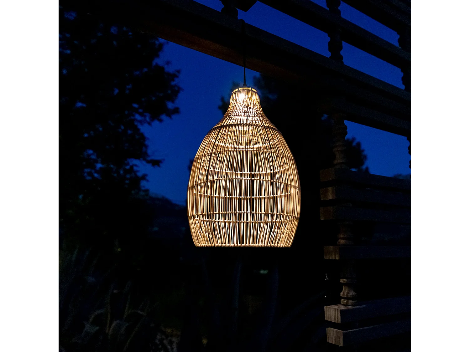 Suspension solaire bohème HOLIDAY Beige Poly rotin H42cm