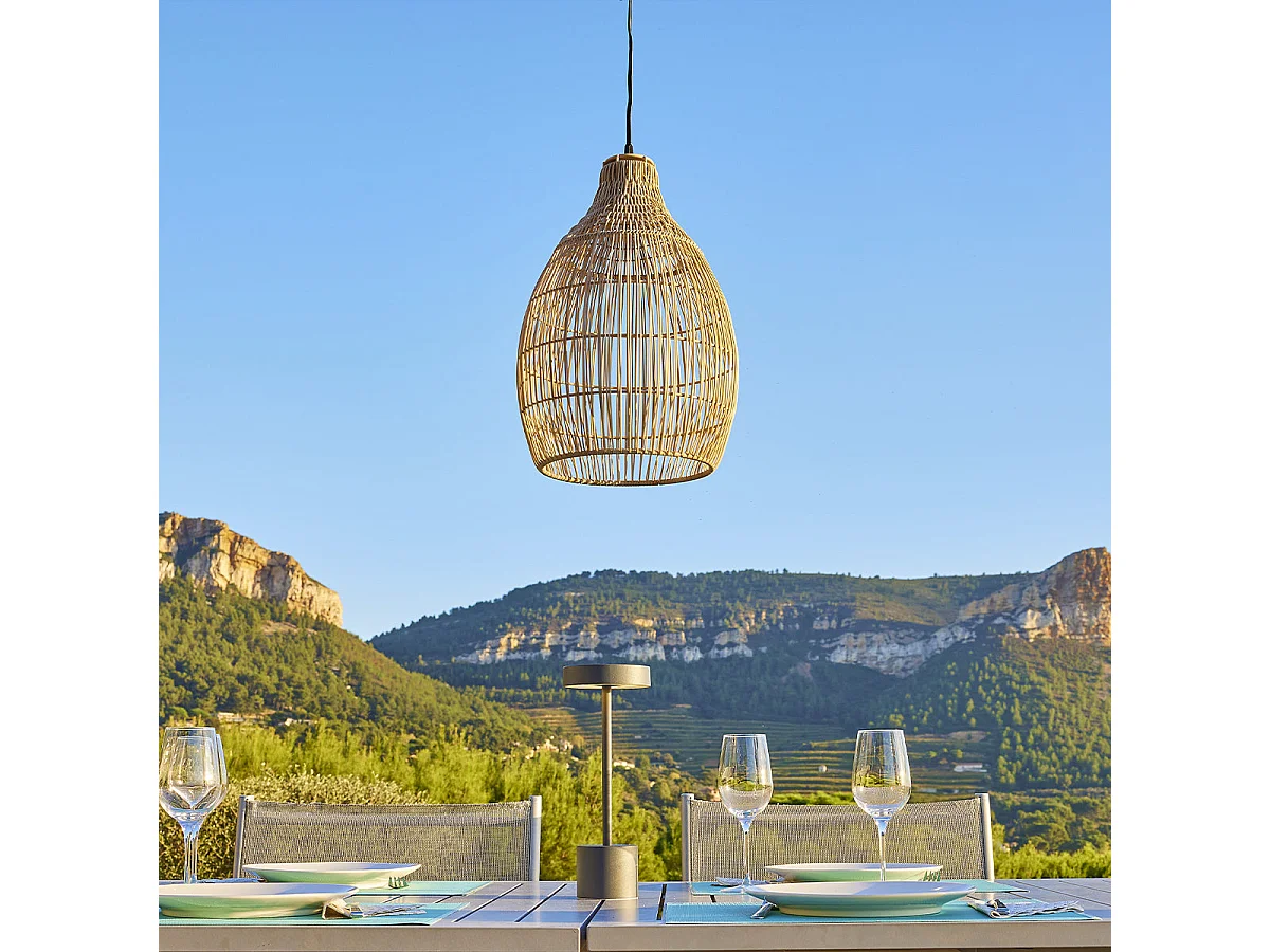 Suspension solaire bohème HOLIDAY Beige Poly rotin H42cm