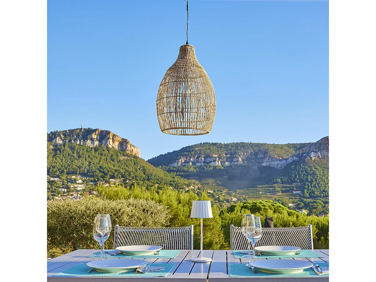 Suspension d'extérieur nomade solaire HOLIDAY Beige Poly rotin H42cm