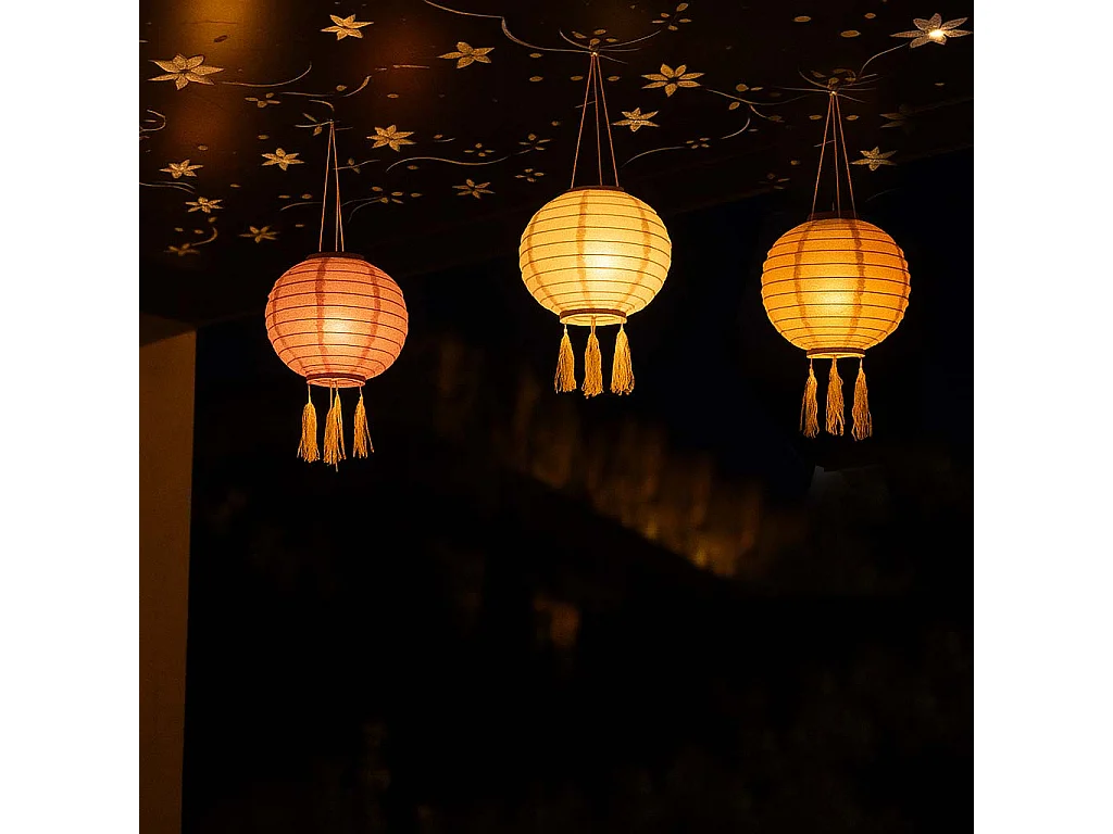 Lot de 3 lampion solaire SHANGRI LA Orange Nylon D20cm