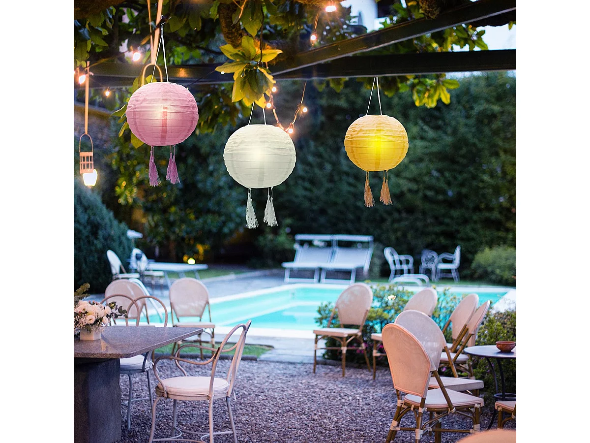 Lot de 3 lampion solaire SHANGRI LA Orange Nylon D20cm