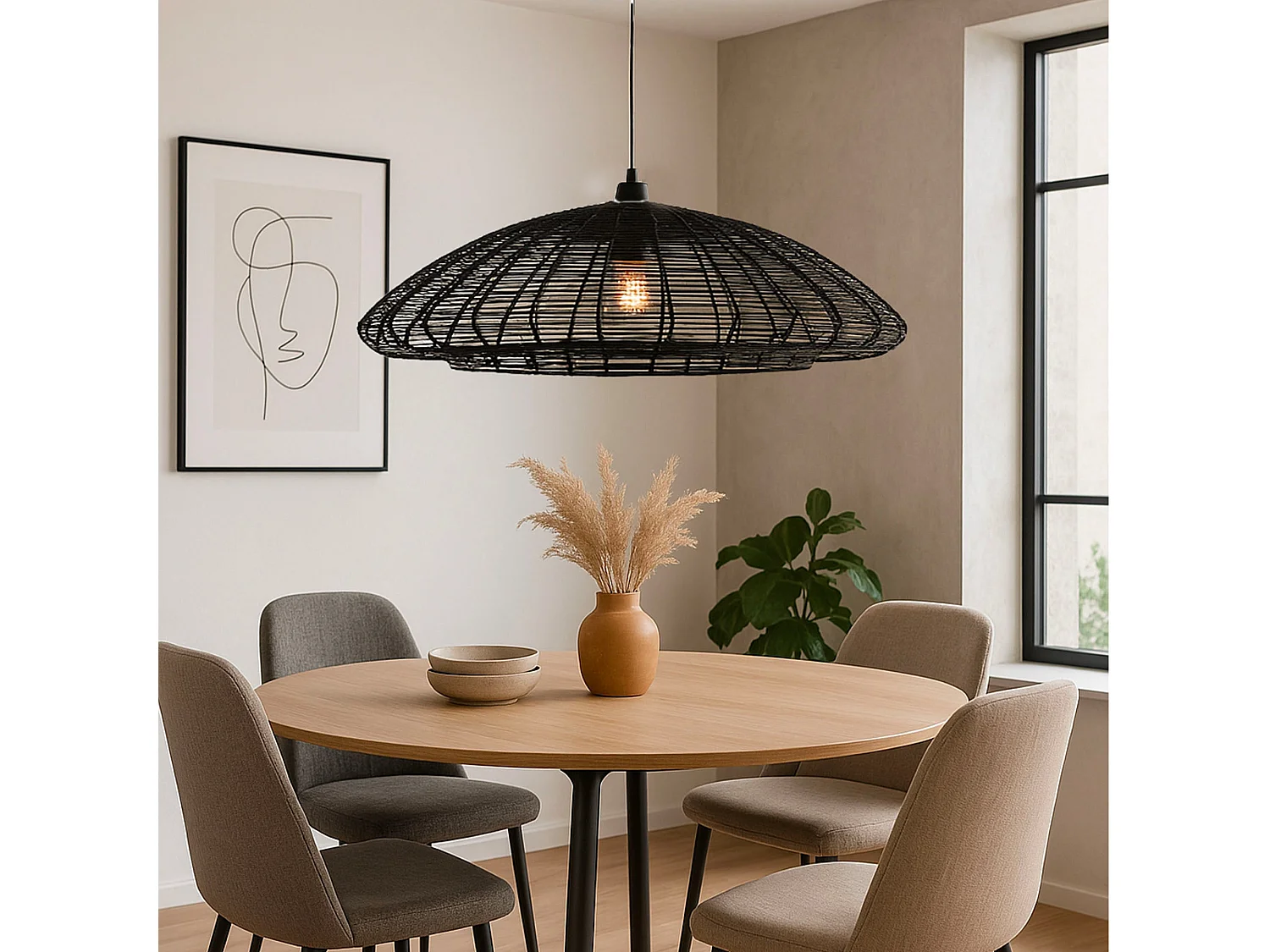 Grande Suspension intérieur ALBA Noir Fibre naturelle D80CM