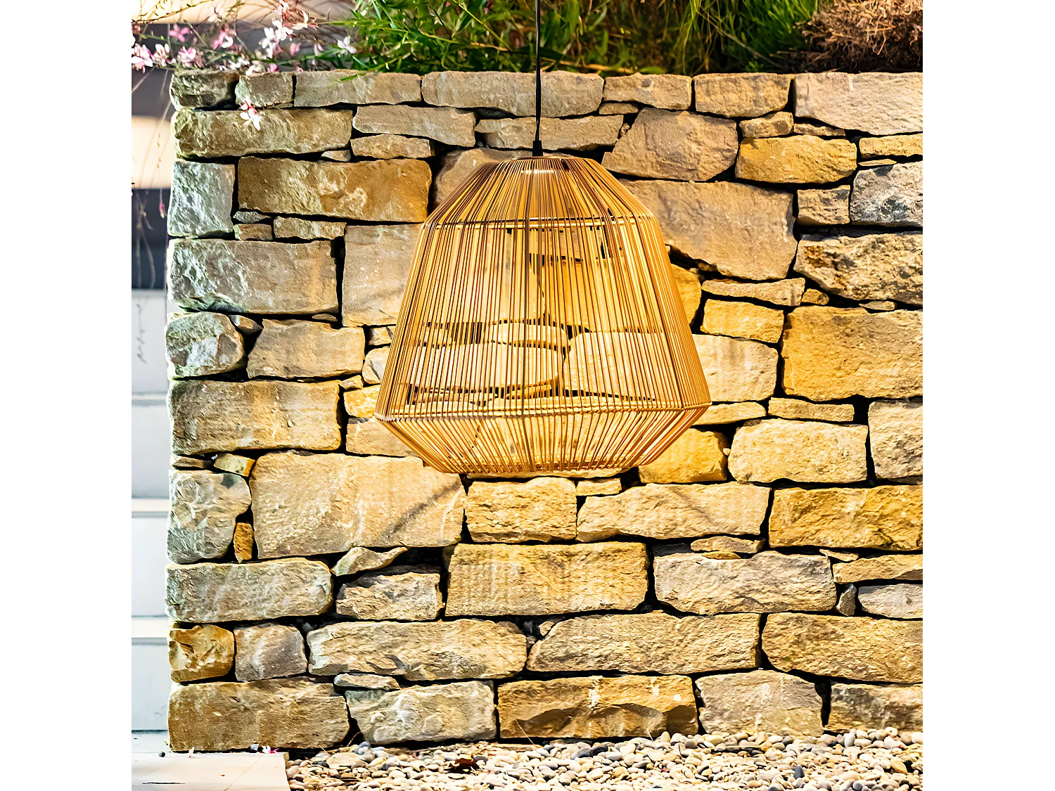 Suspension solaire bohème MAYA Marron Poly rotin H39cm