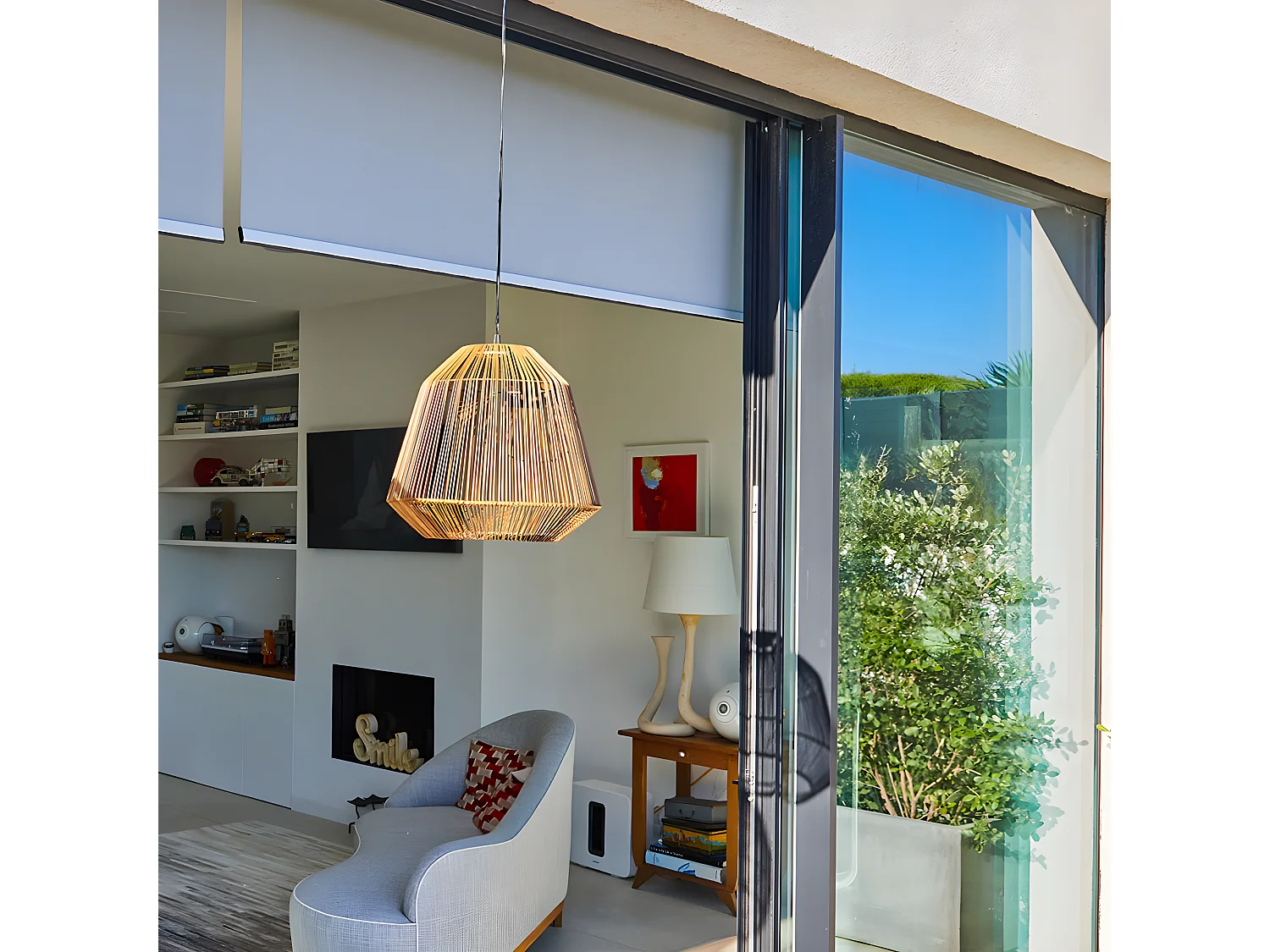 Suspension solaire bohème MAYA Marron Poly rotin H39cm