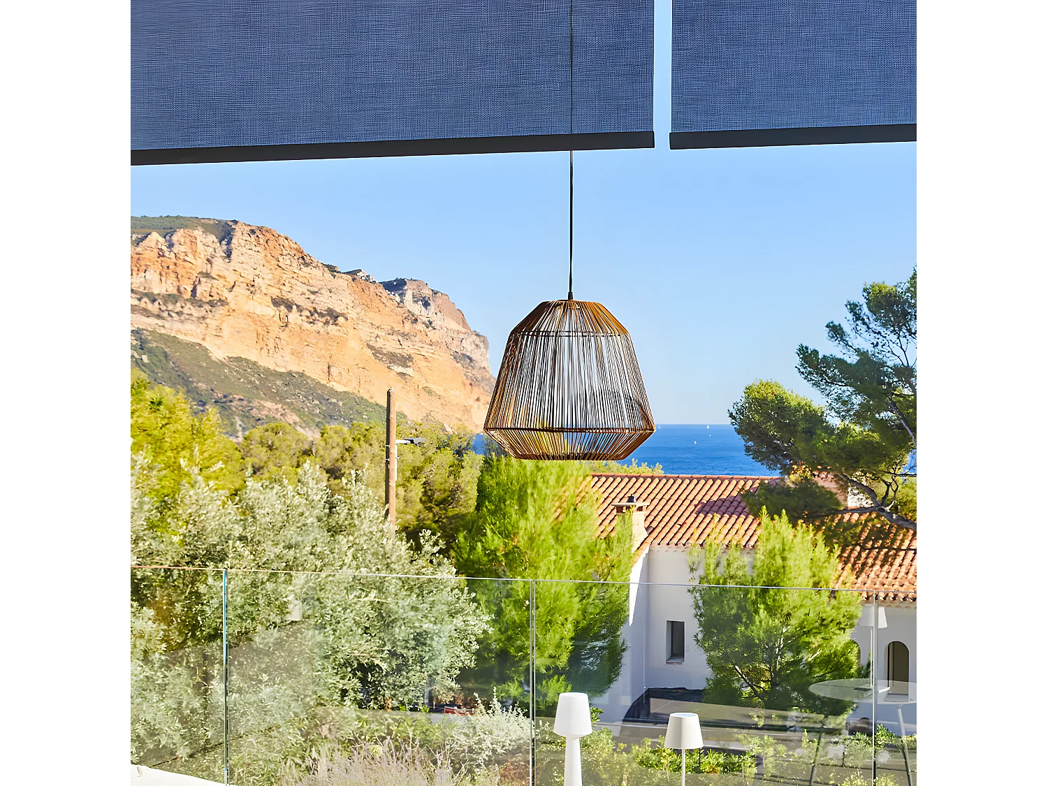 Suspension solaire bohème MAYA Marron Poly rotin H39cm