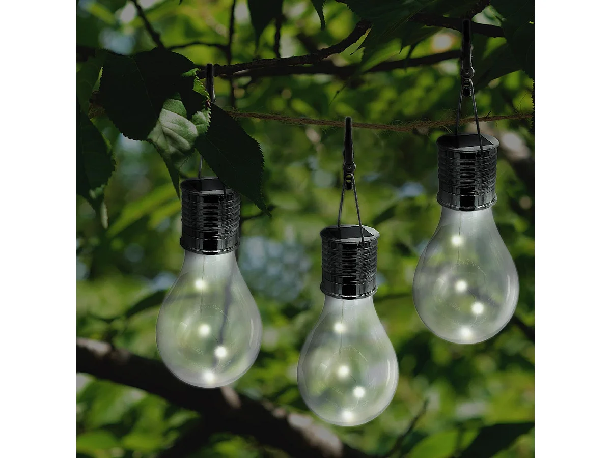 3 ampoules solaires micro LED 3x STAR EDISUN Transparent Verre H19cm