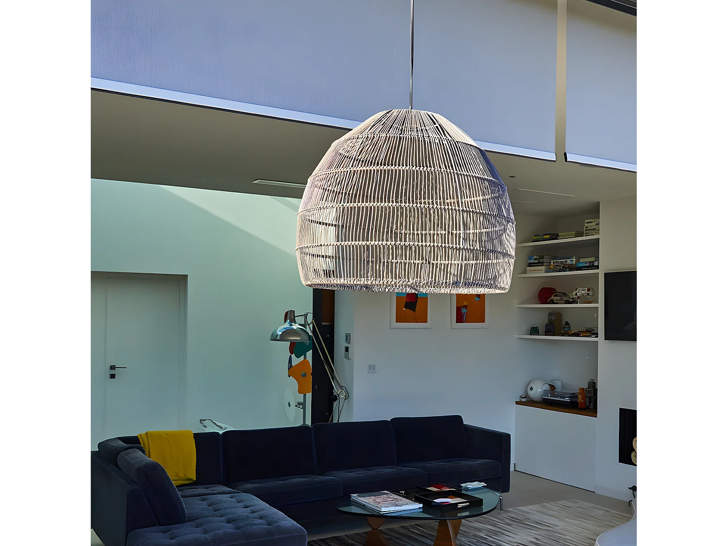 Suspension solaire naturel MAIDO Gris Poly rotin H42cm