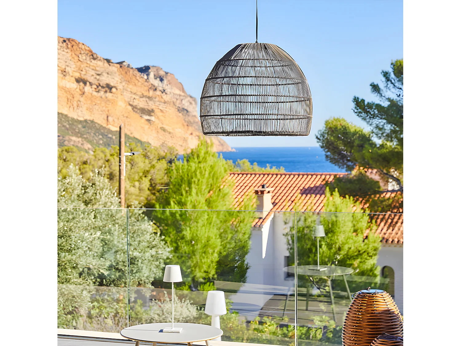 Suspension solaire naturel MAIDO Gris Poly rotin H42cm