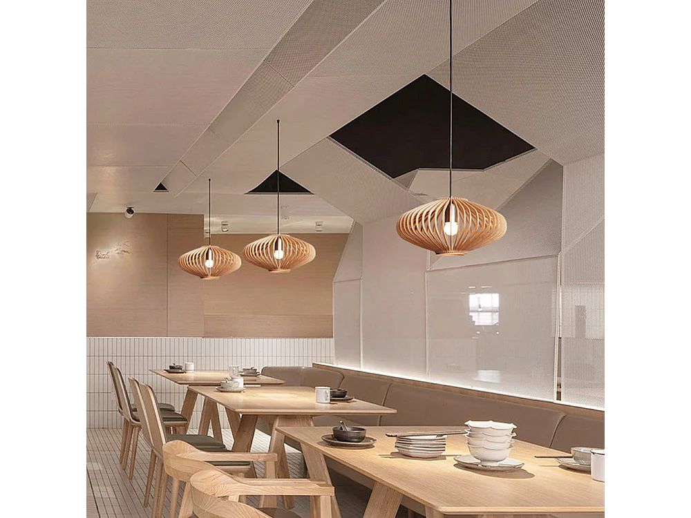 Suspension ODETTA en bois avec monture électrique E27 36 cm diamètre