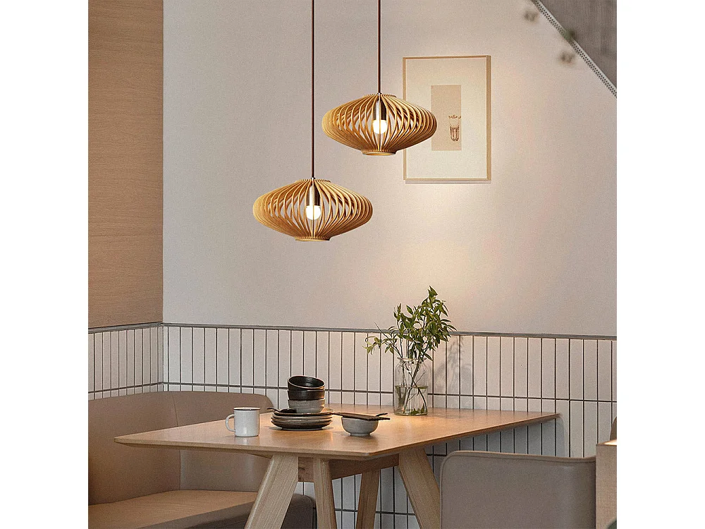 Suspension ODETTA en bois avec monture électrique E27 36 cm diamètre