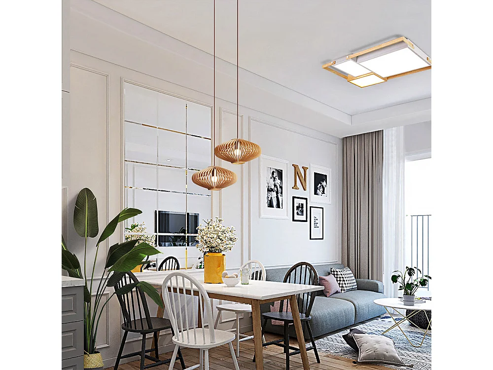 Suspension ODETTA en bois avec monture électrique E27 36 cm diamètre