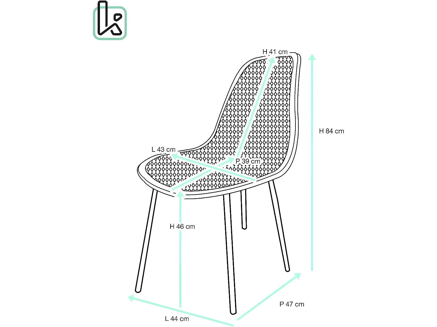 Lot 4 chaises de cuisine siège plastique souple nid d’abeille pieds métal OTA (noir gris)
