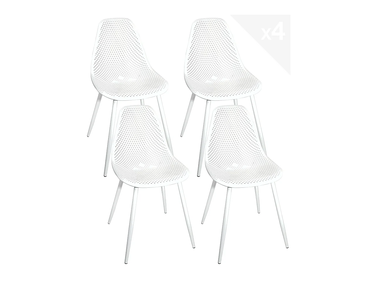 Lot 4 chaises de cuisine siège plastique souple nid d’abeille pieds métal OTA (blanc)