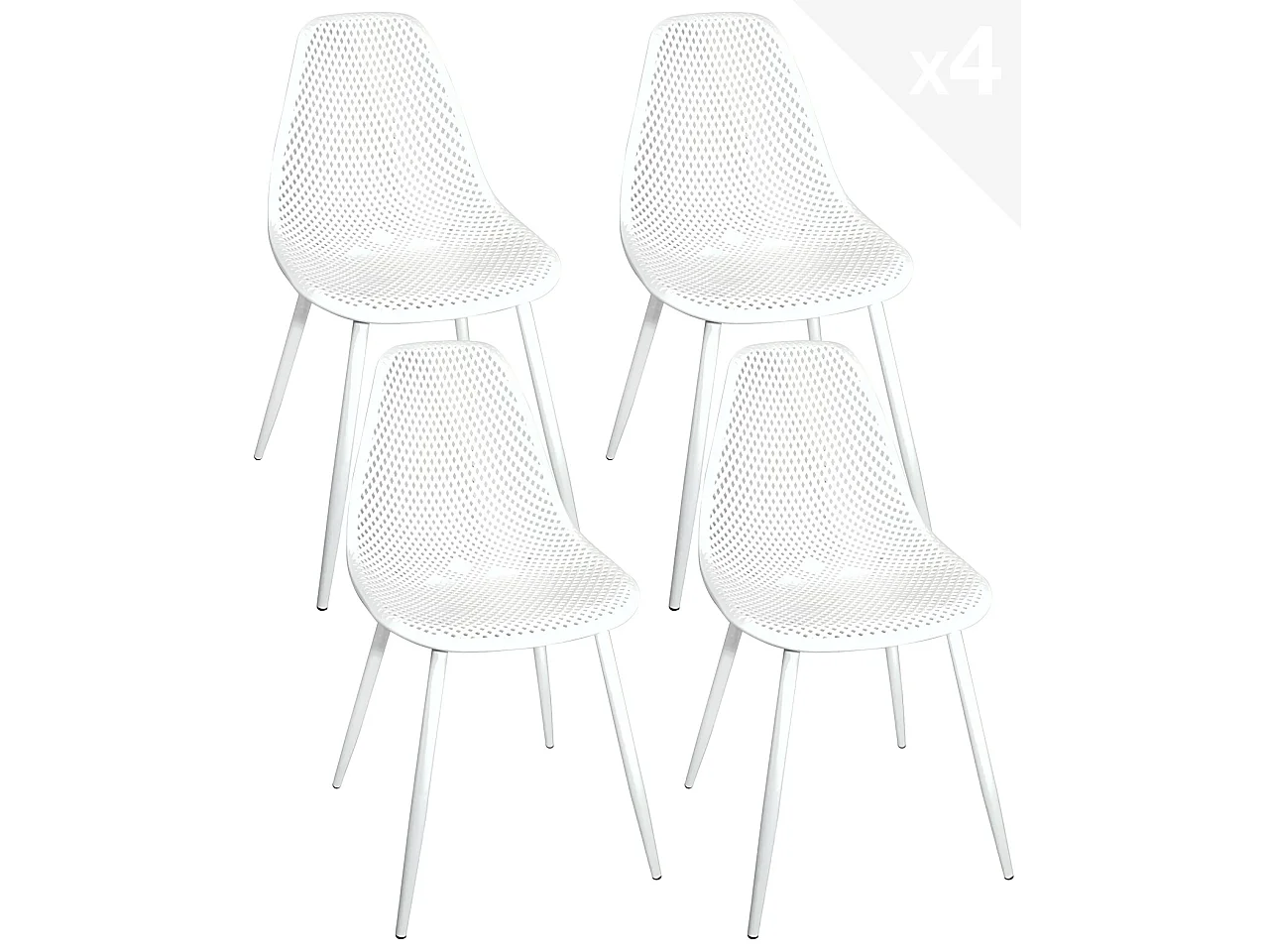 Lot 4 chaises de cuisine siège plastique souple nid d’abeille pieds métal OTA (blanc)