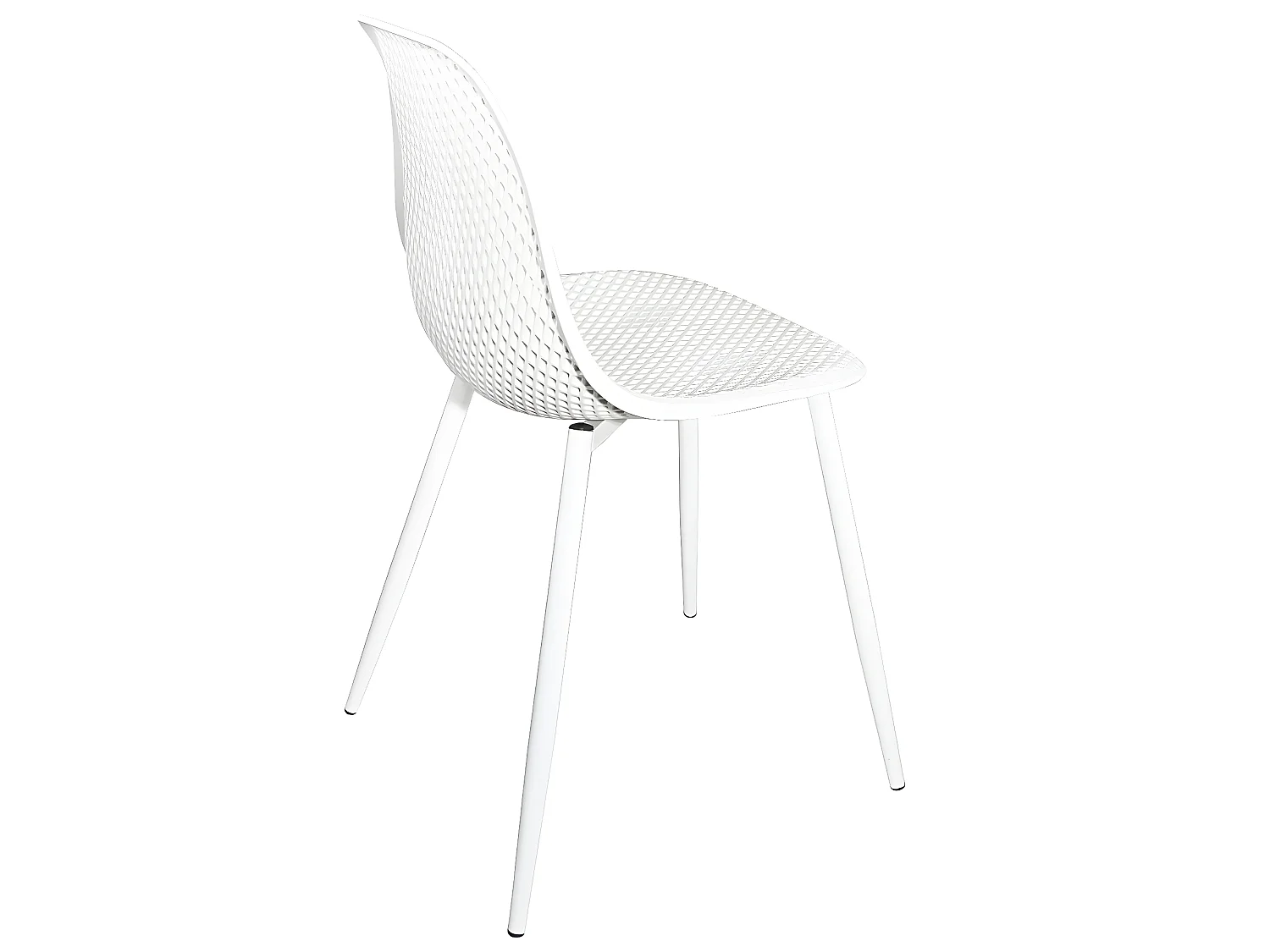 Lot 4 chaises de cuisine siège plastique souple nid d’abeille pieds métal OTA (blanc)