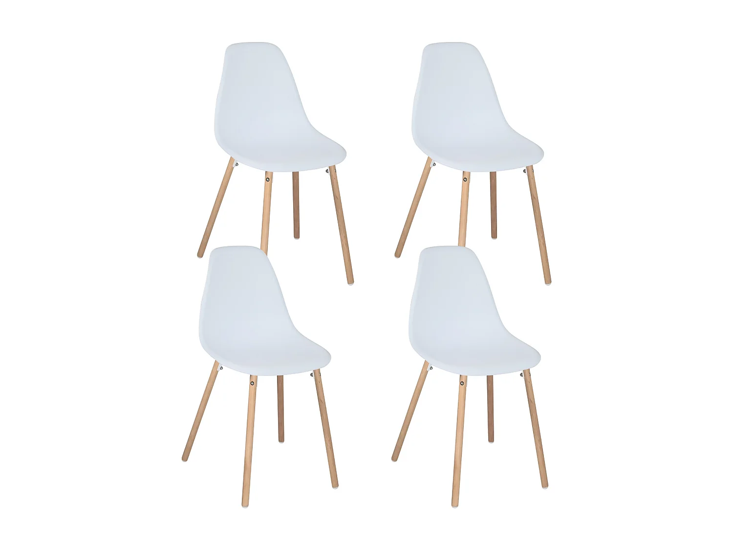 Lot 4 chaises scandinaves de cuisine siège plastique souple pieds bois clair OVA (Blanche)