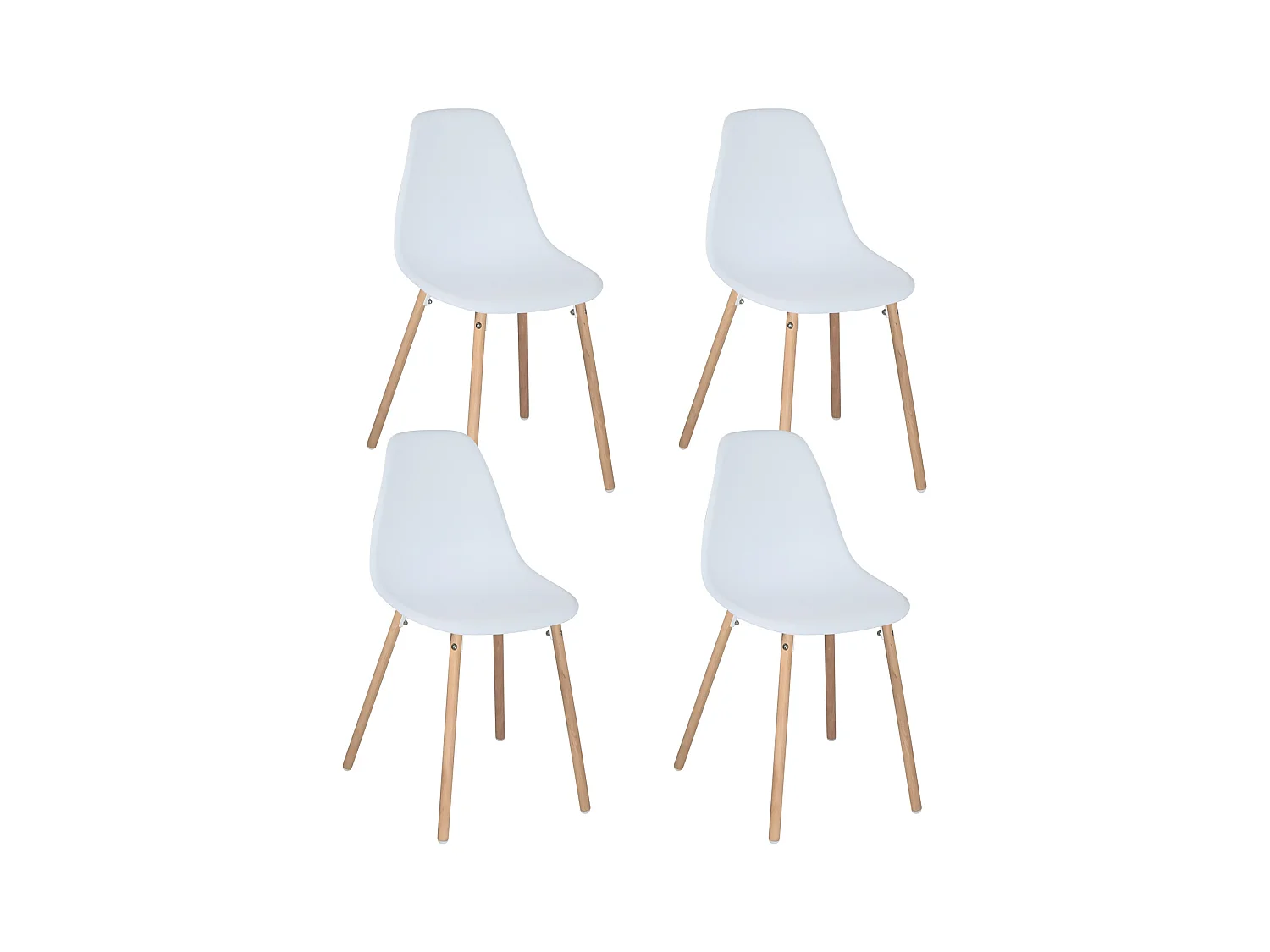Lot 4 chaises scandinaves de cuisine siège plastique souple pieds bois clair OVA (Blanche)