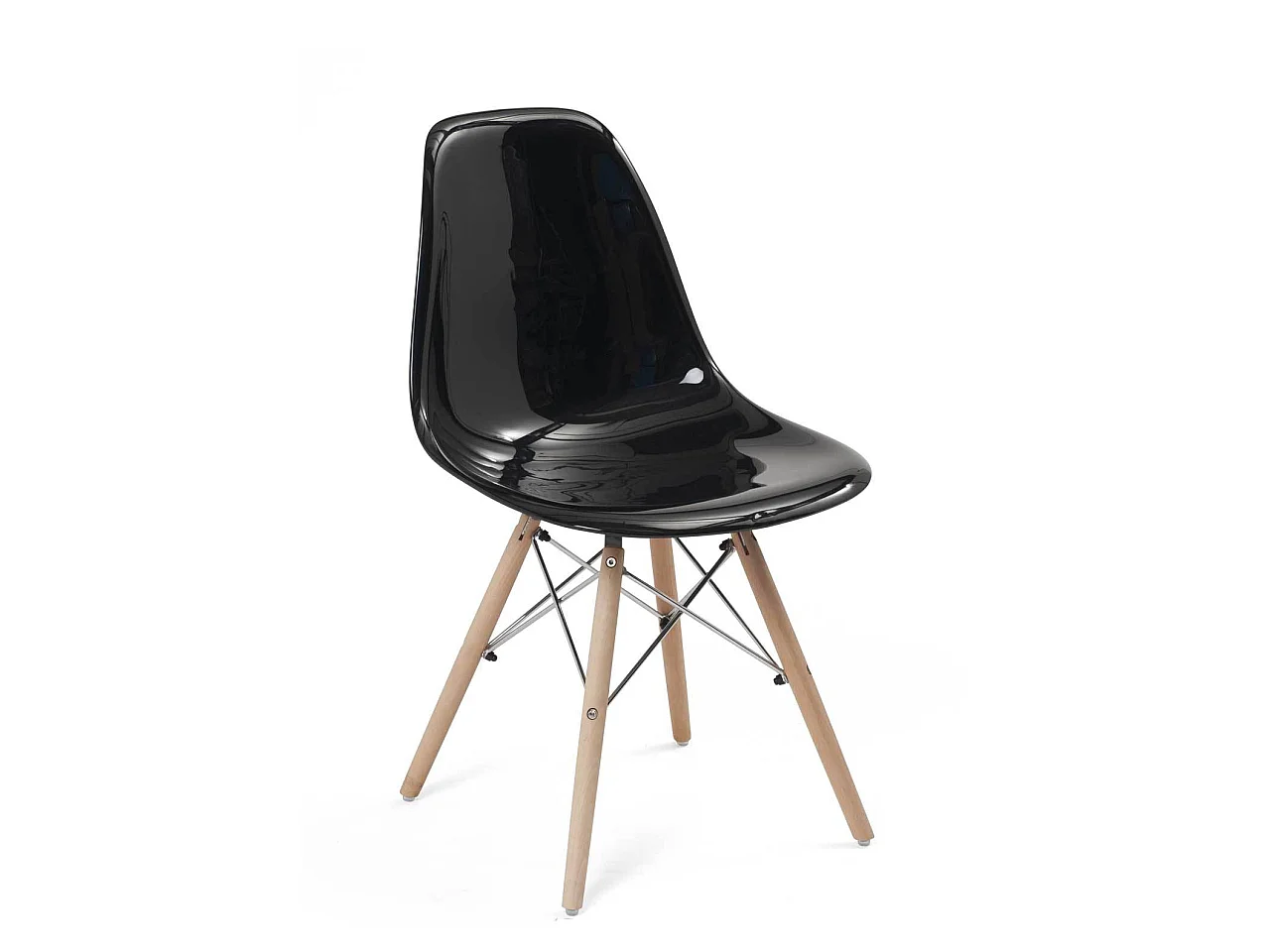 Lot 2 chaises scandinaves siège noir brillant pieds bois NEO (noir)