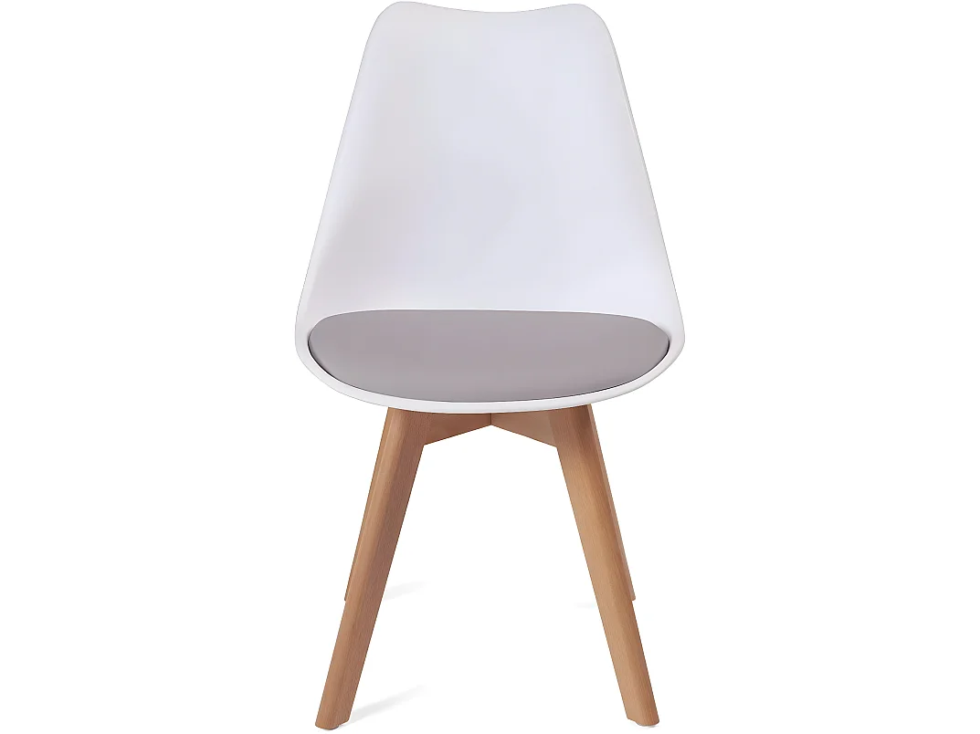 Lot 2 chaises scandinaves large siège coussin simili cuir pieds bois hêtre clair LAO (blanc gris)