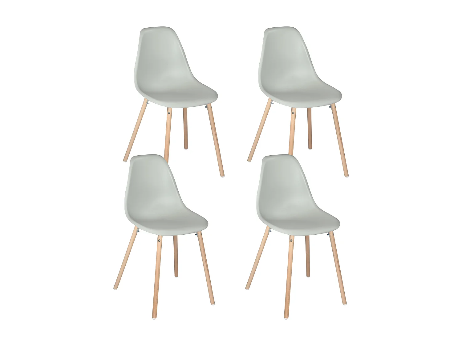 Lot 4 chaises scandinaves de cuisine siège plastique souple pieds bois clair OVA (Gris)