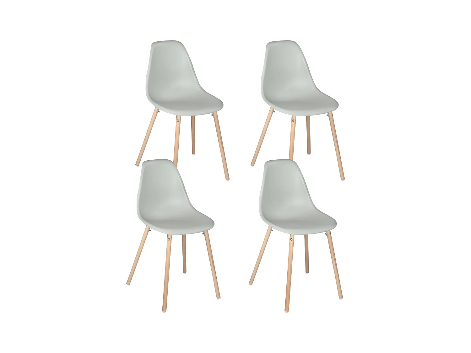 Lot 4 chaises scandinaves de cuisine siège plastique souple pieds bois clair OVA (Gris)