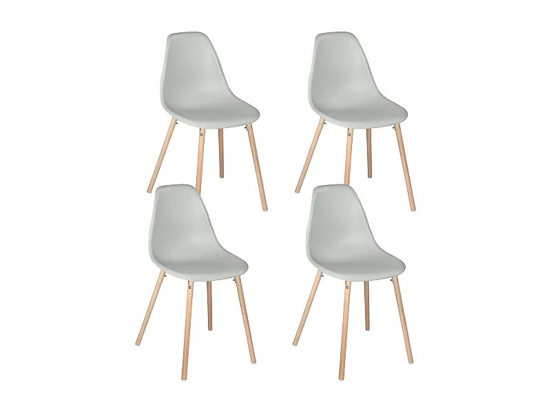 Lot 4 chaises scandinaves de cuisine siège plastique souple pieds bois clair OVA (Gris)
