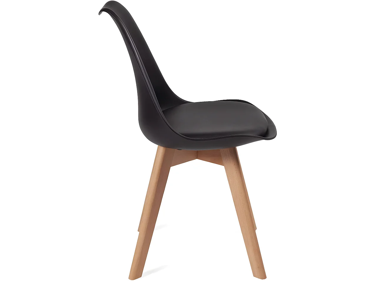 Lot 2 chaises scandinaves large siège coussin simili cuir pieds bois hêtre clair LAO (noir)