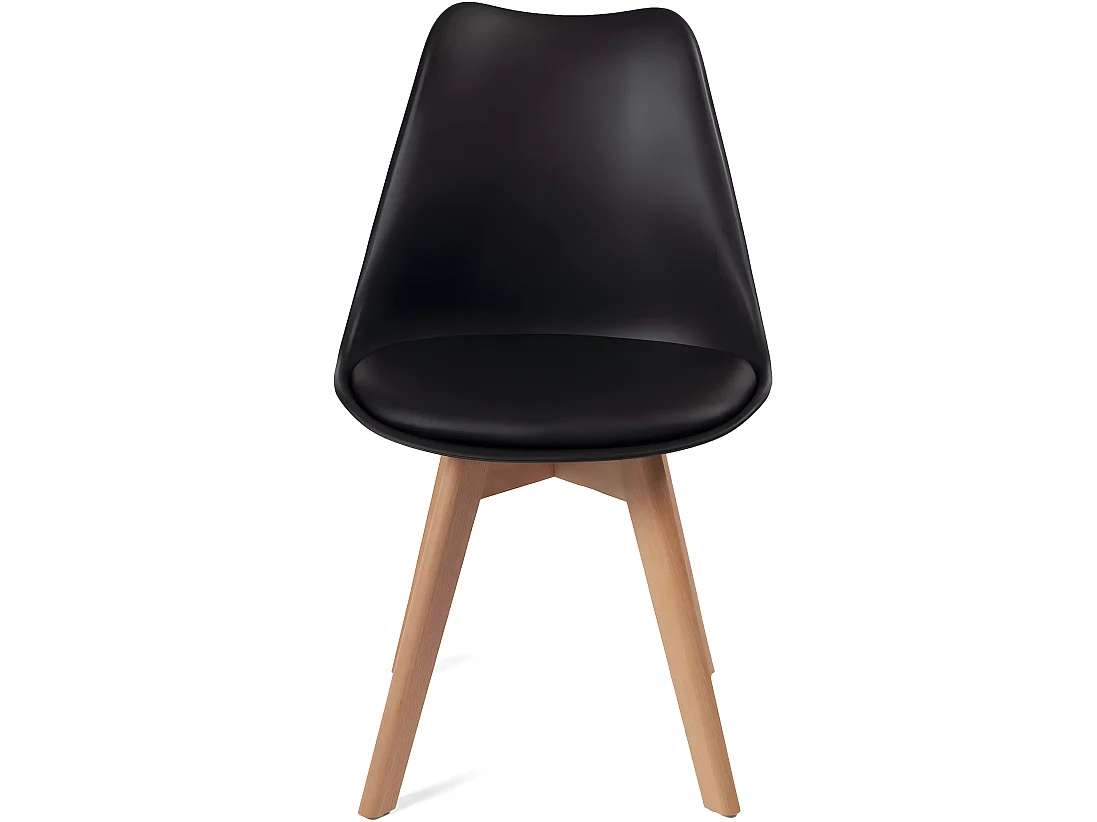 Lote de 2 sillas escandinavas de cocina y comedor. Asiento amplio de plástico flexible, cojín de cuero sintético acolchado. Patas de madera de haya LAO (negro)