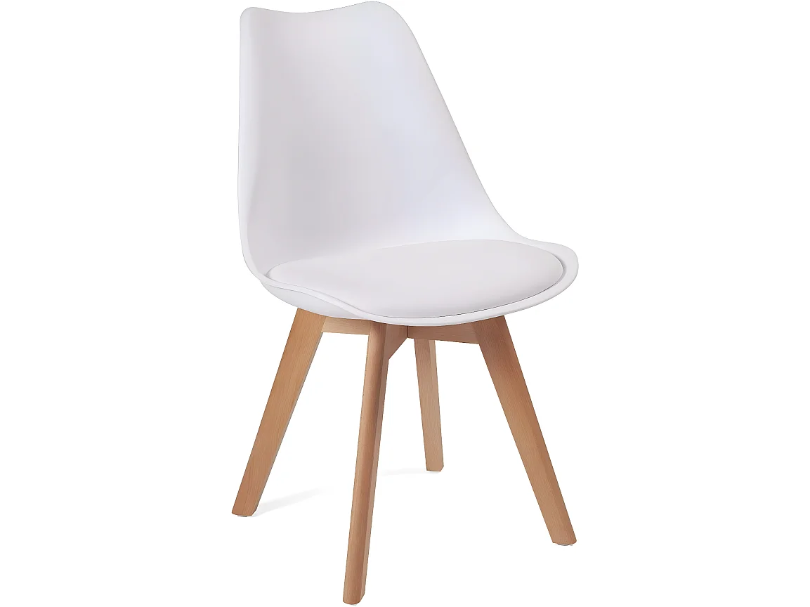 Lot de 4 chaises scandinaves LAO avec coussin en simili blanc